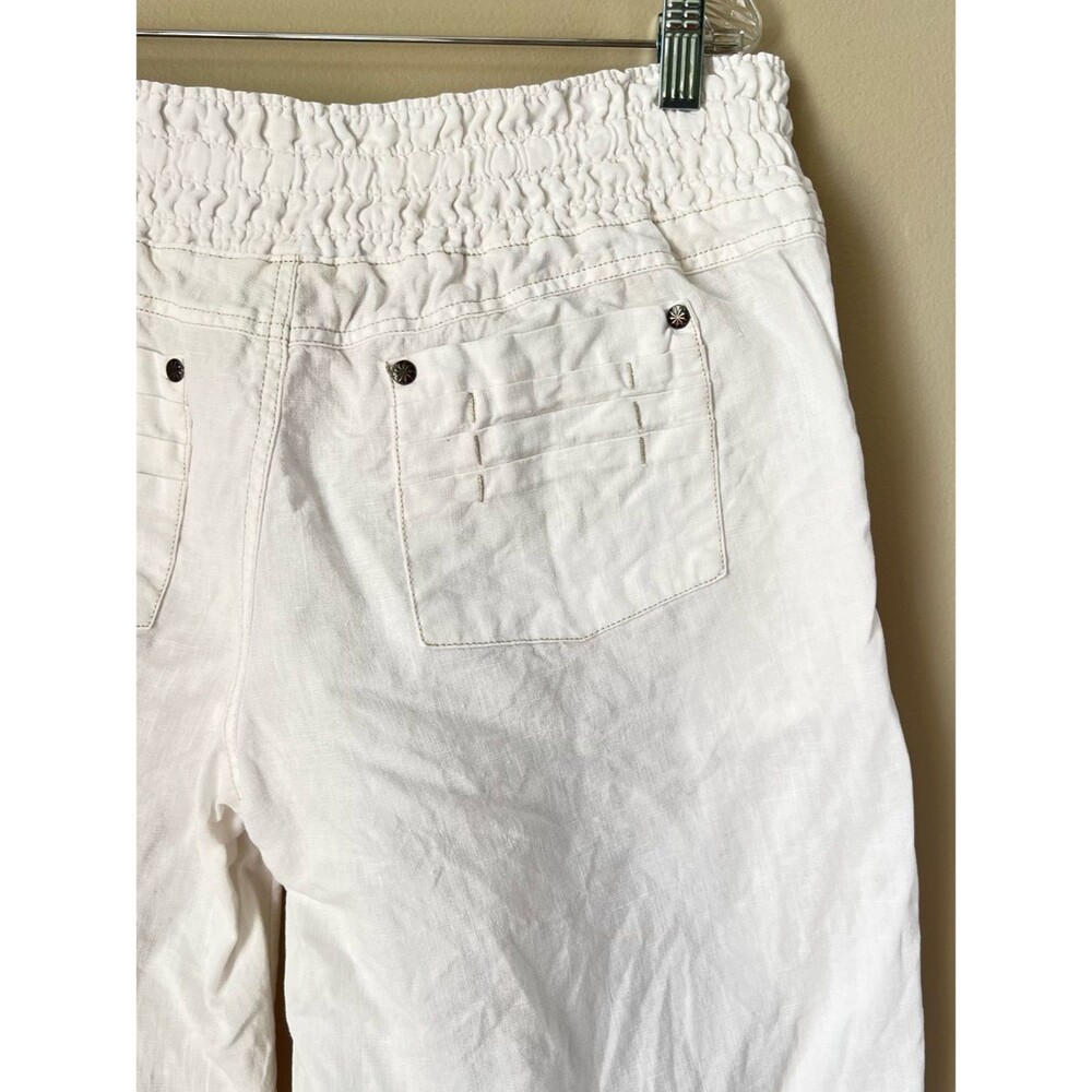 Athleta Linen Wide Leg White Elastic Inside Drawstring Waist Pants Resort SZ L - Picture 13 of 16